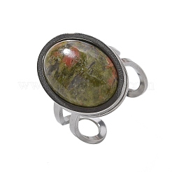 Ovale Fingerringe aus natürlichen und synthetischen Edelsteinen&nbsp;RJEW-M062-02P-19