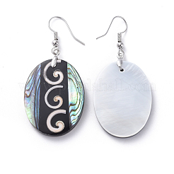 Ohrhänger aus schwarzer Lippenmuschel und Abalone-Muschel/Paua-Muschel&nbsp;EJEW-K081-03B