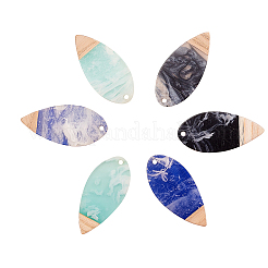 16pcs 4 colores resina opaca y colgantes de madera de nogal&nbsp;RESI-CJ0001-208