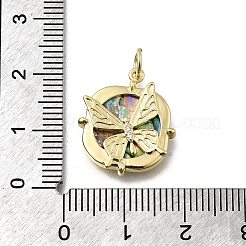 Pendentifs en laiton micro pavé de zircone cubique transparente avec coquille de paua naturelle&nbsp;KK-G525-15G