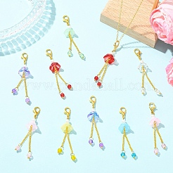14 pieza de 7 estilos de flor de vidrio con decoraciones colgantes de cadenas retorcidas de latón&nbsp;HJEW-YW00341