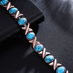 Bracciali a catena con maglie in lega di zinco e turchese sintetico&nbsp;FS-WGDAAA9-03