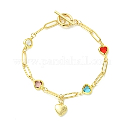 Handgefertigte Armbänder aus Messing und Glasgliedern mit Herzanhänger und zwei Verschlüssen&nbsp;BJEW-JB14260
