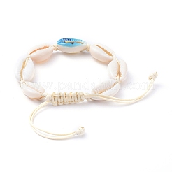 Verstellbare bedruckte geflochtene Perlenarmbänder aus Kaurimuschel&nbsp;BJEW-JB05154-02