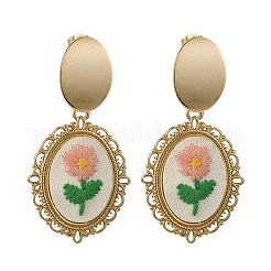 Boucles d'oreilles pendantes à clous en acier inoxydable 304 et broderie sur tissu&nbsp;EJEW-JE07298-02