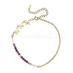 Natürliche Amethyst- und Perlen-Schmetterlings-Fußkettchen&nbsp;AJEW-AN00795-02