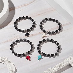 Braccialetti con ciondoli a croce turchesi sintetici tinti&nbsp;BJEW-JB09296