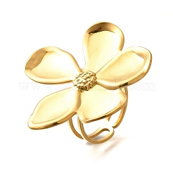 Bague ouverte en acier inoxydable 304 avec fleur pour femme&nbsp;LS-RJEW-R006-03G-02
