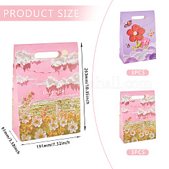6 Stück 2 Stile Rechteckige Geschenktüten aus Papier mit Blumendruck und Lochgriffen&nbsp;ABAG-TA0001-54