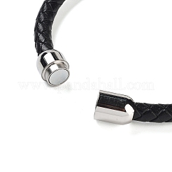 Pulseras de cordón de cuero trenzado con cuentas redondas redondas de prehnita natural para hombres y mujeres&nbsp;BJEW-A009-11P-08