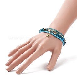 Set di braccialetti elasticizzati con perline di semi di vetro e apatite naturale in stile 4 pz&nbsp;BJEW-JB09000