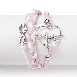 Juego de 4 pulsera multihebra con eslabones infinitos de acero inoxidable 304 y aleación de 4 colores con forma de corazón&nbsp;BJEW-TA00190