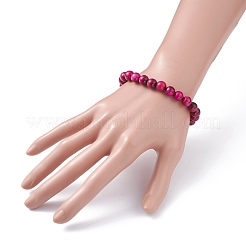 Bracelet extensible en perles d'oeil de tigre naturel teint rond de 8.5 mm pour fille et femme&nbsp;BJEW-JB07152-04