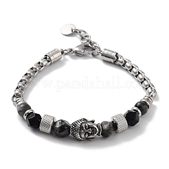 Buddhakopf-Armbänder aus facettierten Perlen mit natürlichen Edelsteinen und Karabinerverschlüssen aus 201 Edelstahl&nbsp;BJEW-Q334-10
