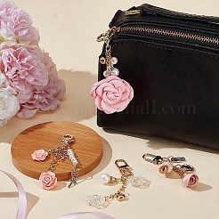 4 Stück 4 Stile Satin & Harz Rose Anhänger Dekorationen&nbsp;KEYC-AR0001-33