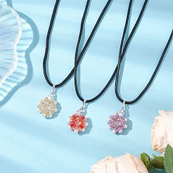 3 pz 3 perline di semi di vetro di fiori di colori e collane con ciondolo in acrilico&nbsp;NJEW-MZ00044