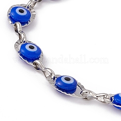 304 Edelstahl-Pferdeaugen-Gliederkettenarmband mit bösem Blick aus Harzperlen für Damen&nbsp;BJEW-F439-01P-02