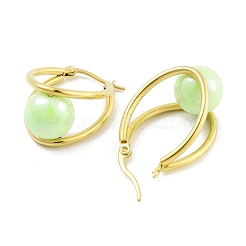 Placcatura ionica (ip) 304 acciaio inossidabile e plastica imitazione perla ovale con orecchini a cerchio a sfera per donna&nbsp;EJEW-C096-13G-03