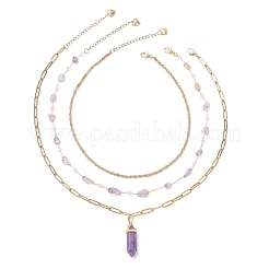 Natürlicher Amethyst-Anhänger mit doppeltem Ende und spitzer Kugel&nbsp;NJEW-JN05477-01