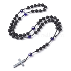 Colliers de perles chapelet en pierre de lave naturelle et hématite synthétique&nbsp;NJEW-JN04460