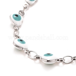 Bracciale a cuore smaltato con catene a maglie malocchio&nbsp;BJEW-P271-07P