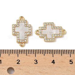 Breloques en laiton micro pavées de zircons cubiques transparents et de coquillages naturels&nbsp;KK-Z115-09G