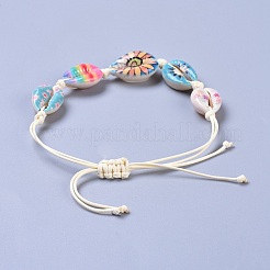 Pulseras de cuentas trenzadas de concha de cowrie impresas ajustables&nbsp;BJEW-JB04273