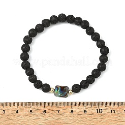 Pulseras elásticas redondas de roca volcánica natural y cuentas geométricas de concha paua para mujer&nbsp;BJEW-JB14148
