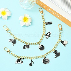 2 stücke 2 arten legierung emaille schwarz katze charme aluminium tasche dekorative ketten&nbsp;HJEW-CJ00094