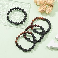 Stretch-Armband aus natürlichen und synthetischen gemischten Edelsteinen und Holzkreuzperlen&nbsp;BJEW-JB09623
