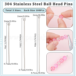 300 Stück 3 Stile 304 Edelstahl Kugelkopfstifte&nbsp;STAS-SC0007-75
