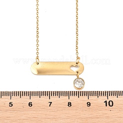 Collar largo ovalado con colgante redondo plano y cristales de acero inoxidable 304.&nbsp;NJEW-H093-08G