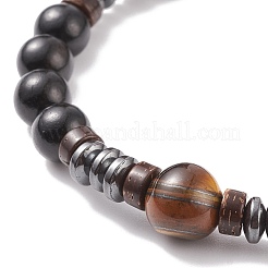 Natürliches Tigerauge & Kokosnuss & Holzperlen Stretch-Armband&nbsp;BJEW-JB08267
