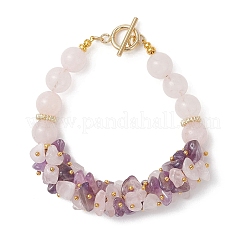 Braccialetti di perline di ametista naturale e quarzo rosa naturale per le donne&nbsp;BJEW-JB13150-01