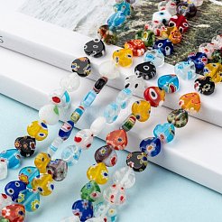 Fili di perline di vetro millefiori a cuore attuo a mano &nbsp;LK-R004-65