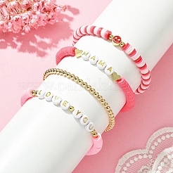 Set di braccialetti elasticizzati heishi surfista in argilla polimerica a tema festa della mamma da 4 pz&nbsp;BJEW-TA00360