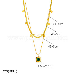 Rechteckiger Anhänger aus Edelstahl 304 mit grünem Zirkonia-Pavé&nbsp;FS-WG16750-01