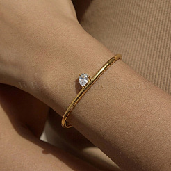 Bracelet jonc ouvert en acier inoxydable 304 serti de zirconiums cubiques transparents en forme de larme&nbsp;LG0836