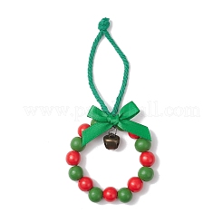 Décoration pendentif couronne de Noël en perles de bois&nbsp;HJEW-JM03829-02