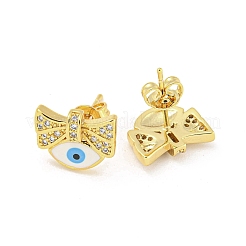 Aretes de latón chapado en oro real de 18k con lazo y mal de ojo&nbsp;EJEW-L269-105G-02