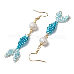 Orecchini pendenti in vetro e conchiglia&nbsp;EJEW-MZ00160-03