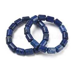 Braccialetti elastici con perline di lapislazzuli naturali tinti a colonna per donne e uomini&nbsp;BJEW-A148-01A-15
