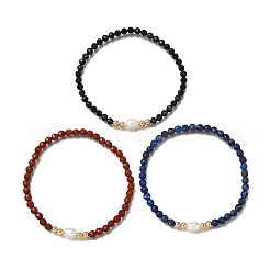 3 bracelet extensible en perles rondes de pierres précieuses naturelles et synthétiques mélangées pour hommes et femmes&nbsp;BJEW-JB12337