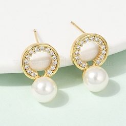 Boucles d'oreilles rondes plates en laiton micro pavé de zircones cubiques transparentes&nbsp;EJEW-H154-02G