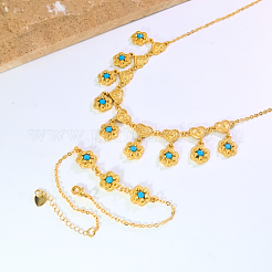 Vintage-Halskette und Armband-Set mit Herz- und Blumenanhänger aus Messing für Damen&nbsp;RG3291
