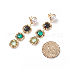 Aretes colgantes largos con cuentas rectangulares de vidrio y perla de imitación&nbsp;EJEW-TA00141-01