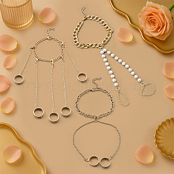 6 stücke 3 arten eisen & imitation perle & aluminium kette doppel zehenring fußkettchen für frauen&nbsp;AJEW-HY0002-68