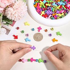 800 pièce de 2 styles de perles acryliques à thème croisé&nbsp;MACR-PA0001-45C