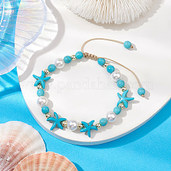 2 Stück 2 Farben verstellbare gefärbte synthetische Türkis- und Muschelperlen-Armbänder aus geflochtenen Perlen&nbsp;BJEW-PA0001-04