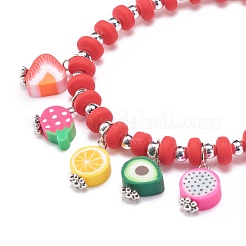 Braccialetto elasticizzato in argilla polimerica e perline di plastica con ciondoli di frutta per le donne&nbsp;BJEW-JB08706